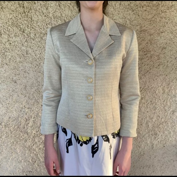 Vintage Australian Designer Geoff Bade Padded Shoulder Gold Blazer Size 10 - Picture 9 of 11